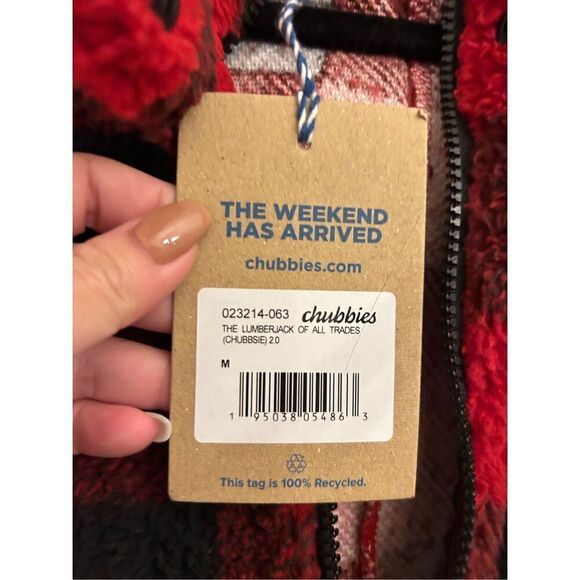 NWT Chubbies The Lumberjack Of All Trades Men's Fleece Romper Red Black Size M - Picture 4 of 13